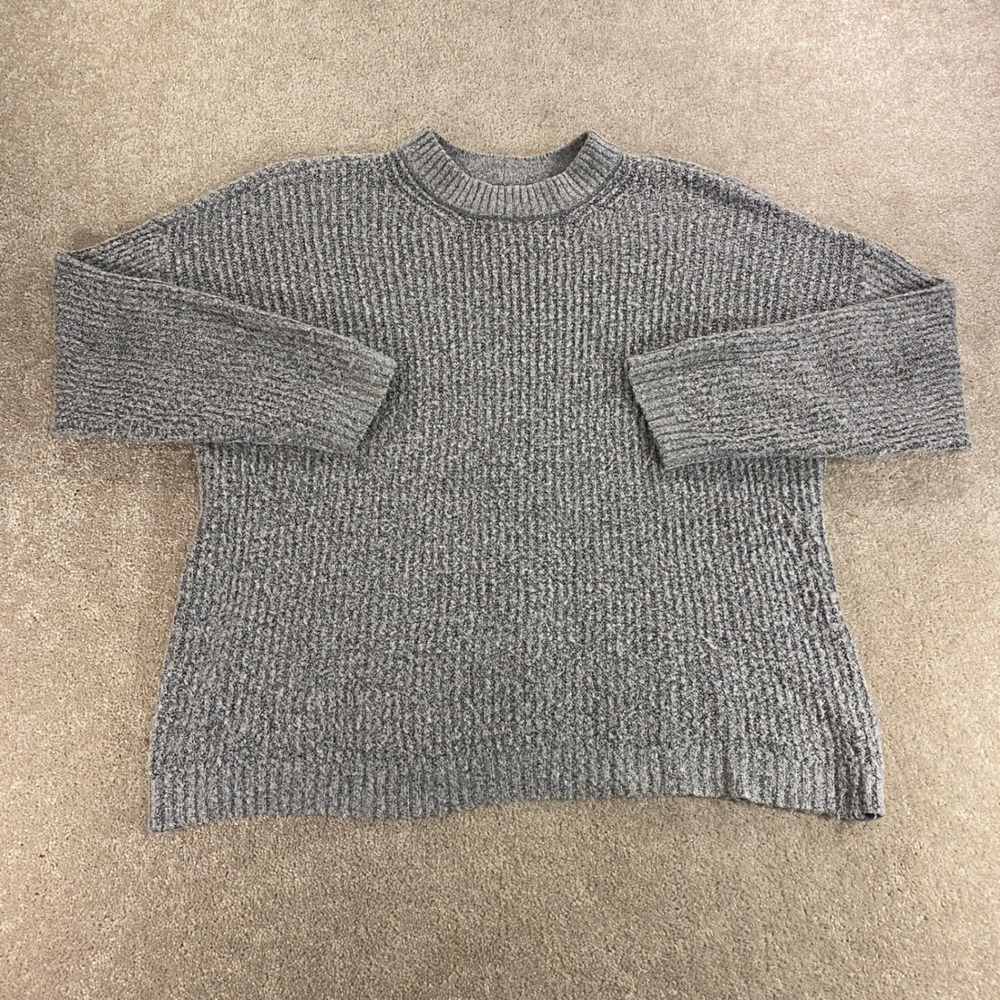 American Eagle Sweater Mens Medium Grey Shaker‎ Rib Knit Crewneck Relaxed Fit